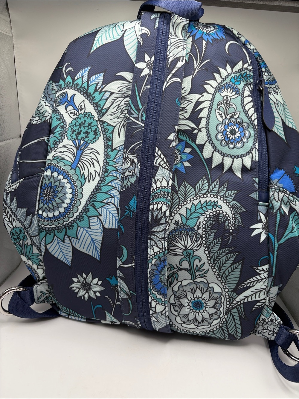 Vera Bradley Midtown Convertable Navy Teal Floral Paisley Backpack - Picture 3 of 5